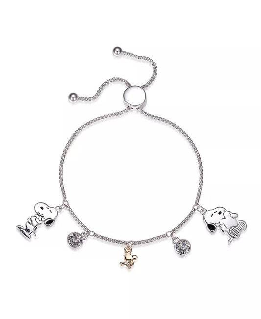 "Snoopy" and "Woodstock" Crystal Adjustable Bolo Silver Plated Bracelet, Created for Macy'S