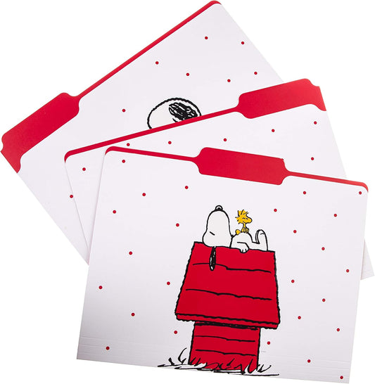 "Snoopy" File Folder Set – File Set Includes 9 Folders and 3 Unique Go-Getter Designs, Embellished W/Gold Foil on Durable Triple-Scored Coated Cardstock