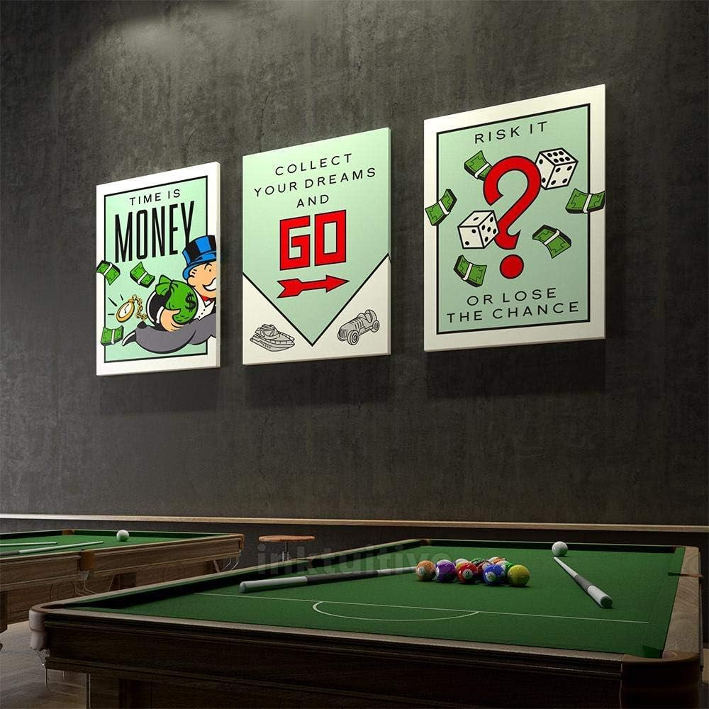 'Monopoly Set' Inspirational Canvas Wall Art | 3-Piece 24X18 Non-Framed High Resolution Mr. Monopoly Large Wall Art | Motivational Canvas Art Wall Decor